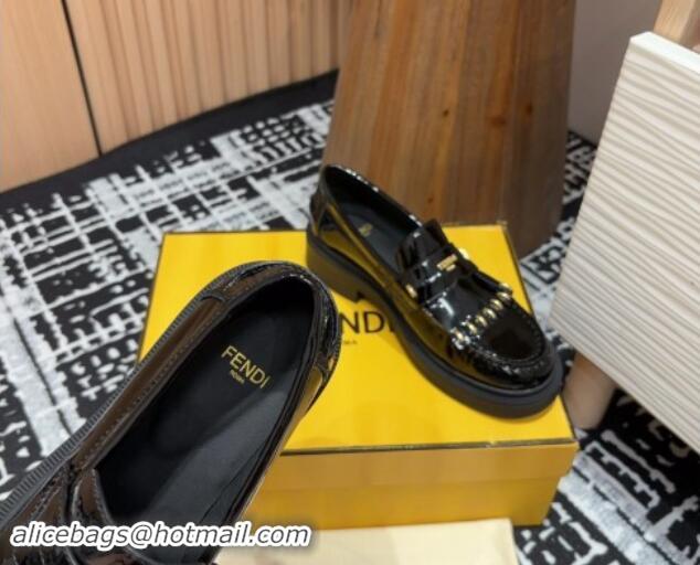 Classic Hot Fendi Filo Platform Loafers 4cm in Shiny Leather with Tassel Black 930113