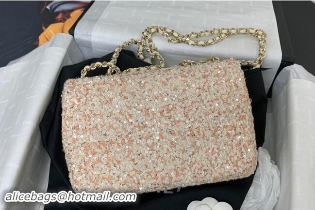 Famous Brand Chanel Sequins Mini Flap Evening Bag AS4297 Beige/Orange 2024