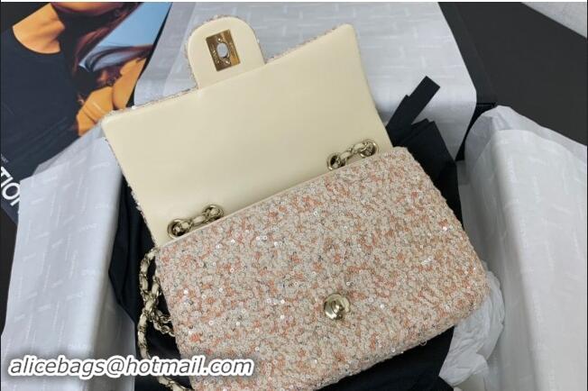 Famous Brand Chanel Sequins Mini Flap Evening Bag AS4297 Beige/Orange 2024