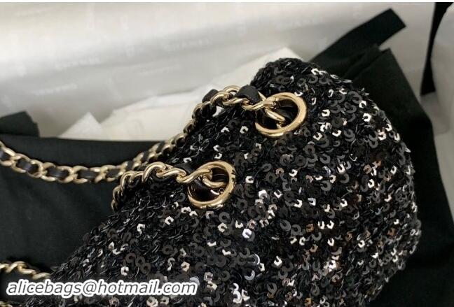 Best Price Chanel Sequins Mini Flap Evening Bag AS4297 Black 2024