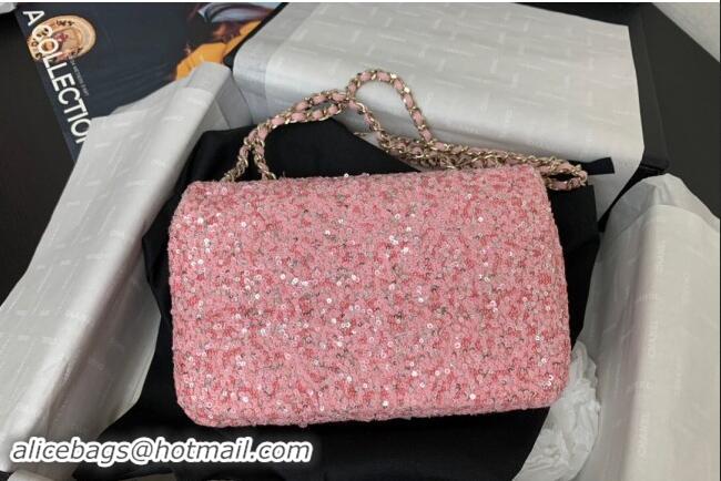 Well Crafted Chanel Sequins Mini Flap Evening Bag AS4297 Light Pink 2024