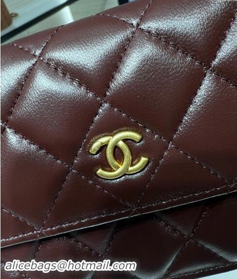 Good Product Chanel Lambskin Phone Holder with Chain and Gold-Tone Ball AP3071 Dark Burgundy 2024