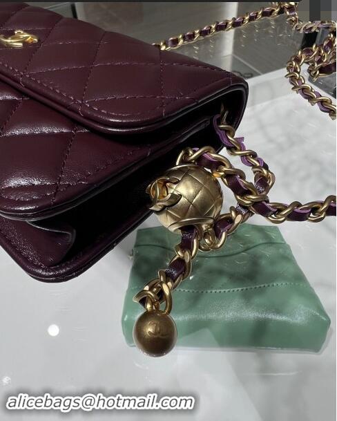 Good Product Chanel Lambskin Phone Holder with Chain and Gold-Tone Ball AP3071 Dark Burgundy 2024