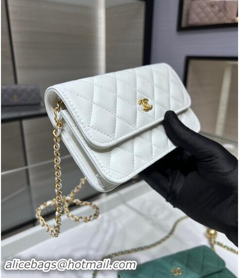 Grade Design Chanel Lambskin Phone Holder with Chain and Gold-Tone Ball AP3071 White 2024