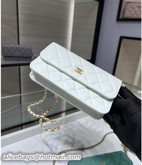 Grade Design Chanel Lambskin Phone Holder with Chain and Gold-Tone Ball AP3071 White 2024