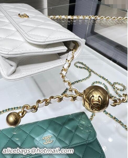 Grade Design Chanel Lambskin Phone Holder with Chain and Gold-Tone Ball AP3071 White 2024