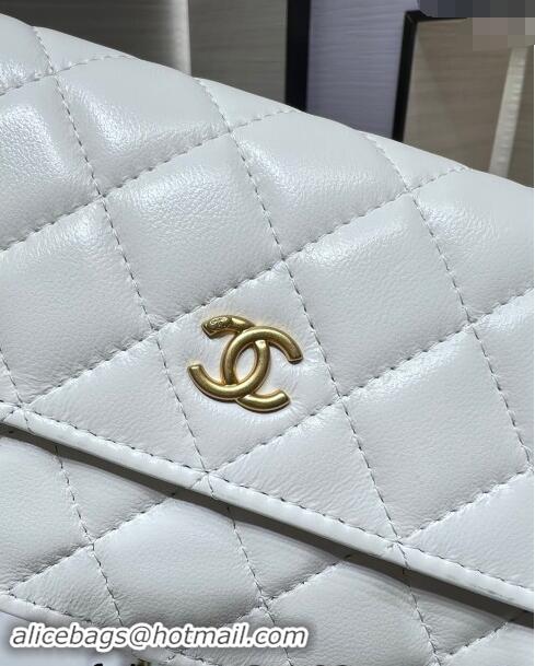 Grade Design Chanel Lambskin Phone Holder with Chain and Gold-Tone Ball AP3071 White 2024