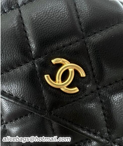 Top Quality Chanel Lambskin Phone Holder with Chain and Gold-Tone Ball AP3071 Black 2024