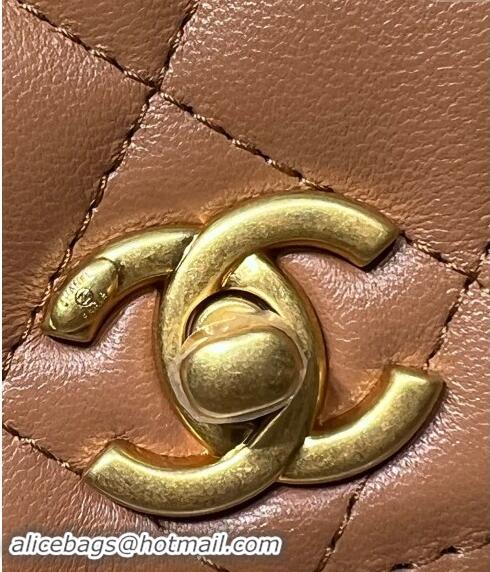 New Design Chanel Lambskin Wallet on Chain WOC with Gold-Tone Ball AP1450 Brown 2024