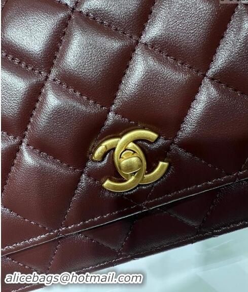 Top Grade Chanel Lambskin Wallet on Chain WOC with Gold-Tone Ball AP1450 Dark Burgundy 2024