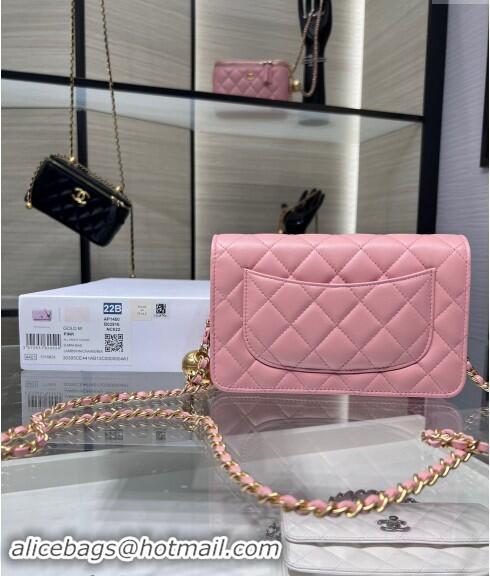 Super Quality Chanel Lambskin Wallet on Chain WOC with Gold-Tone Ball AP1450 Light Pink 2024