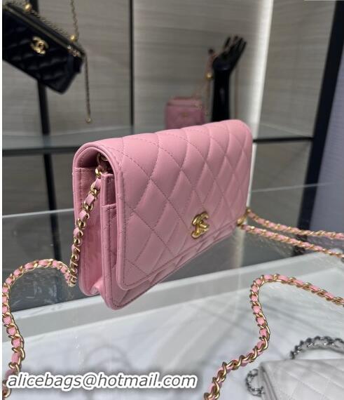 Super Quality Chanel Lambskin Wallet on Chain WOC with Gold-Tone Ball AP1450 Light Pink 2024