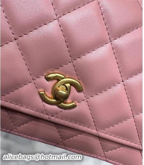 Super Quality Chanel Lambskin Wallet on Chain WOC with Gold-Tone Ball AP1450 Light Pink 2024