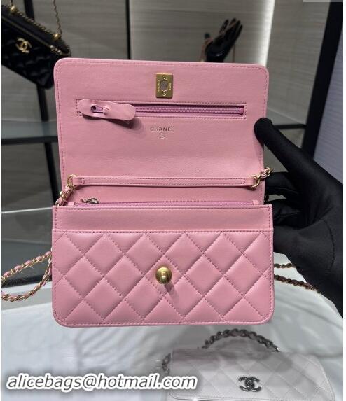 Super Quality Chanel Lambskin Wallet on Chain WOC with Gold-Tone Ball AP1450 Light Pink 2024