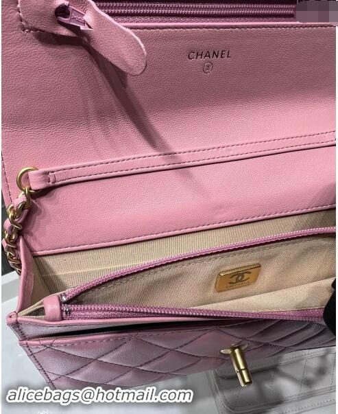 Super Quality Chanel Lambskin Wallet on Chain WOC with Gold-Tone Ball AP1450 Light Pink 2024