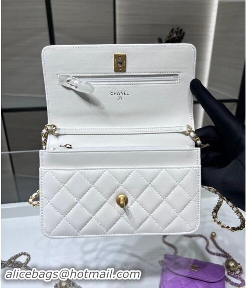 Well Crafted Chanel Lambskin Wallet on Chain WOC with Gold-Tone Ball AP1450 White 2024