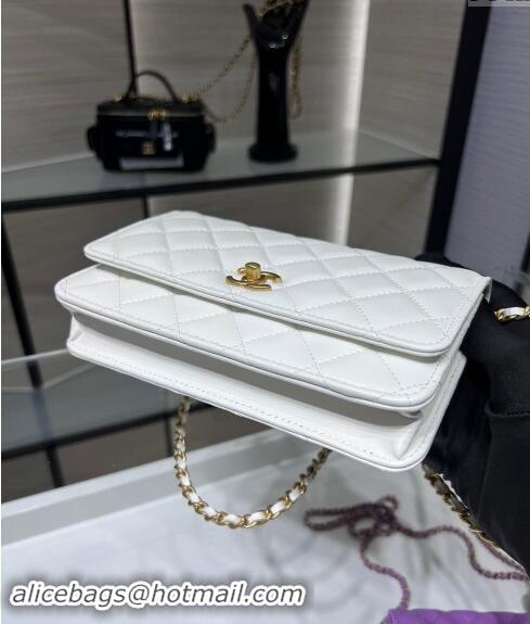 Well Crafted Chanel Lambskin Wallet on Chain WOC with Gold-Tone Ball AP1450 White 2024