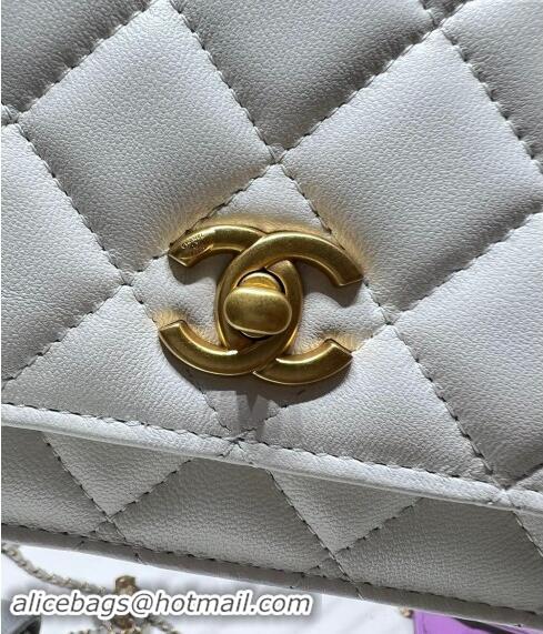 Well Crafted Chanel Lambskin Wallet on Chain WOC with Gold-Tone Ball AP1450 White 2024