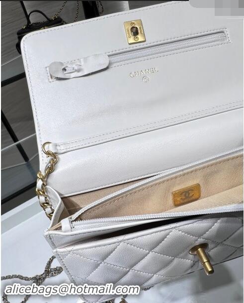 Well Crafted Chanel Lambskin Wallet on Chain WOC with Gold-Tone Ball AP1450 White 2024