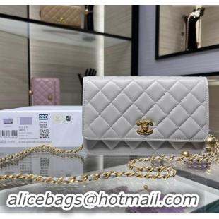 Top Design Chanel Lambskin Wallet on Chain WOC with Gold-Tone Ball AP1450 Light Grey 2024