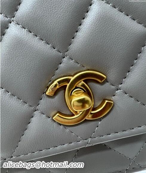 Top Design Chanel Lambskin Wallet on Chain WOC with Gold-Tone Ball AP1450 Light Grey 2024