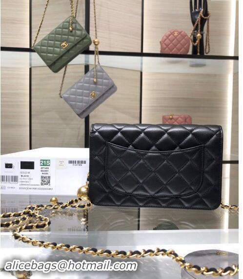 Luxury Cheap Chanel Lambskin Wallet on Chain WOC with Gold-Tone Ball AP1450 Black 2024