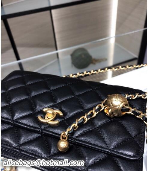 Luxury Cheap Chanel Lambskin Wallet on Chain WOC with Gold-Tone Ball AP1450 Black 2024