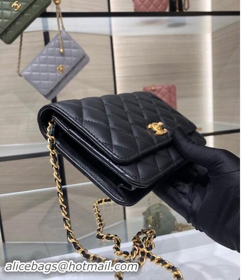 Luxury Cheap Chanel Lambskin Wallet on Chain WOC with Gold-Tone Ball AP1450 Black 2024