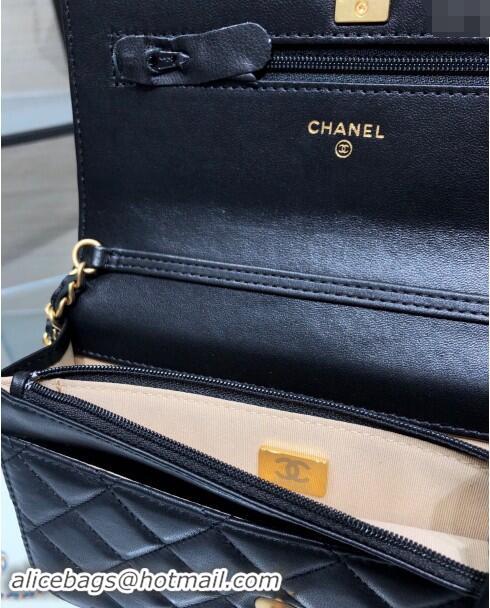 Luxury Cheap Chanel Lambskin Wallet on Chain WOC with Gold-Tone Ball AP1450 Black 2024