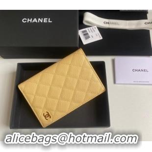 Top Grade Chanel Grained Calfskin Passport Cover A80385 Yellow 2024