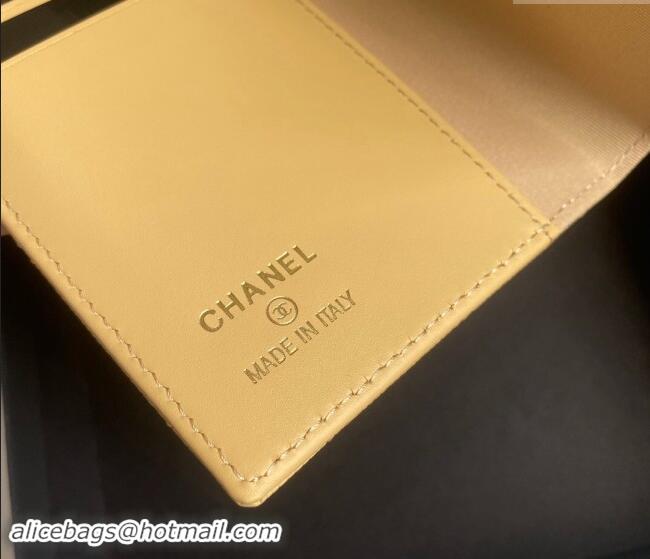 Top Grade Chanel Grained Calfskin Passport Cover A80385 Yellow 2024