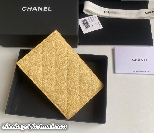 Top Grade Chanel Grained Calfskin Passport Cover A80385 Yellow 2024