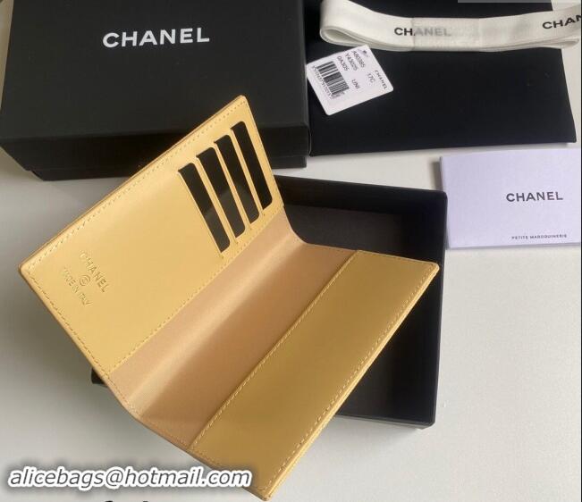 Top Grade Chanel Grained Calfskin Passport Cover A80385 Yellow 2024