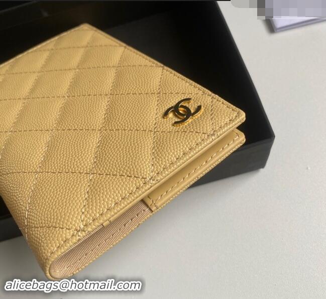 Top Grade Chanel Grained Calfskin Passport Cover A80385 Yellow 2024