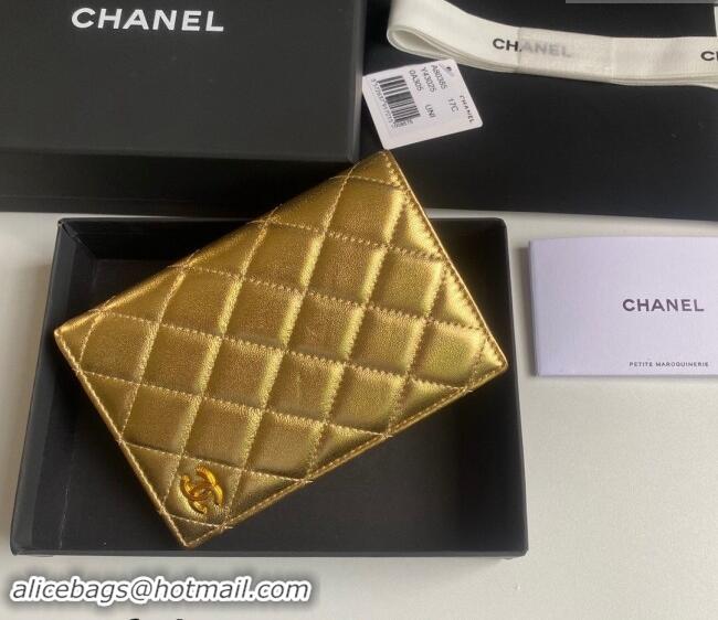 Good Taste Chanel Metallic Calfskin Passport Cover A80385 Gold 2024