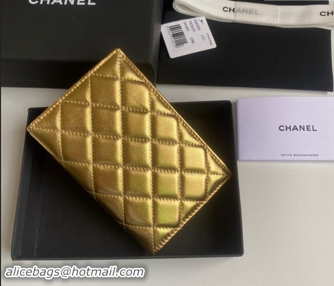 Good Taste Chanel Metallic Calfskin Passport Cover A80385 Gold 2024