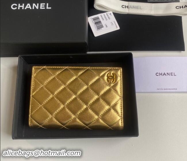 Good Taste Chanel Metallic Calfskin Passport Cover A80385 Gold 2024