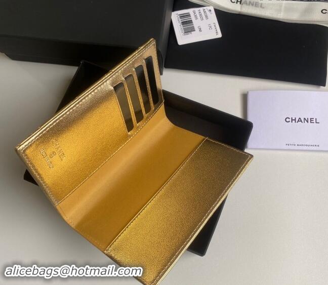 Good Taste Chanel Metallic Calfskin Passport Cover A80385 Gold 2024