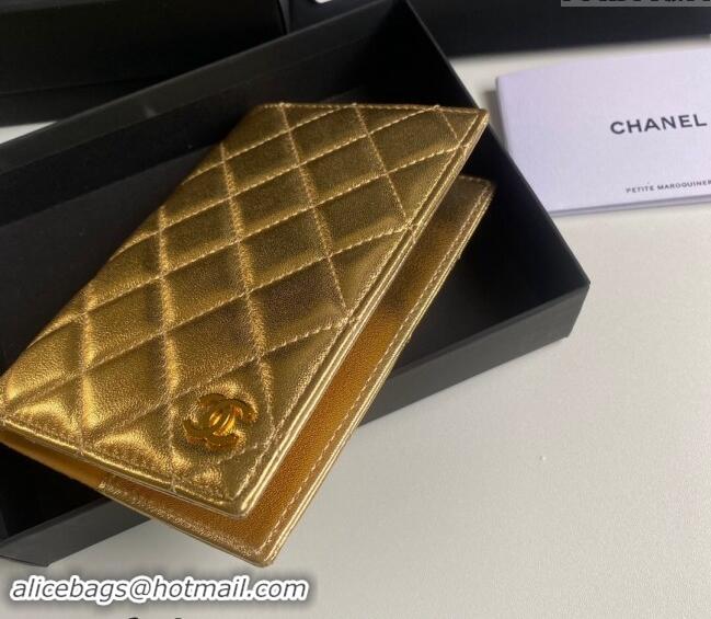 Good Taste Chanel Metallic Calfskin Passport Cover A80385 Gold 2024