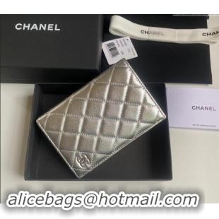 Most Popular Chanel Metallic Calfskin Passport Cover A80385 Silver 2024