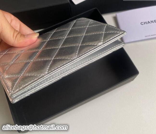 Most Popular Chanel Metallic Calfskin Passport Cover A80385 Silver 2024