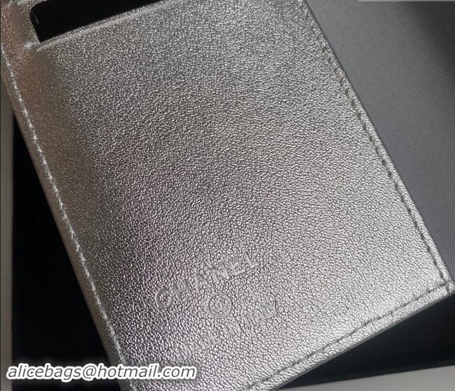 Most Popular Chanel Metallic Calfskin Passport Cover A80385 Silver 2024