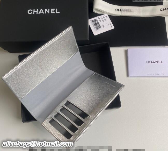 Most Popular Chanel Metallic Calfskin Passport Cover A80385 Silver 2024