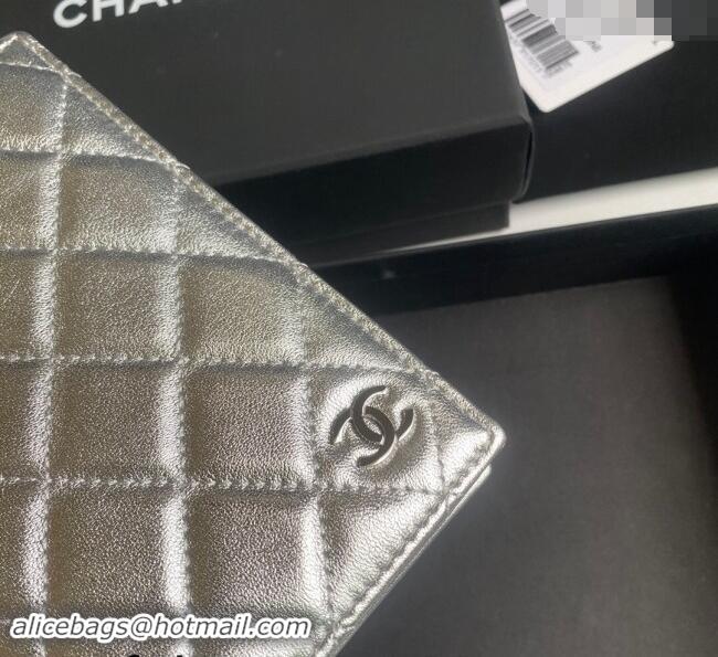 Most Popular Chanel Metallic Calfskin Passport Cover A80385 Silver 2024