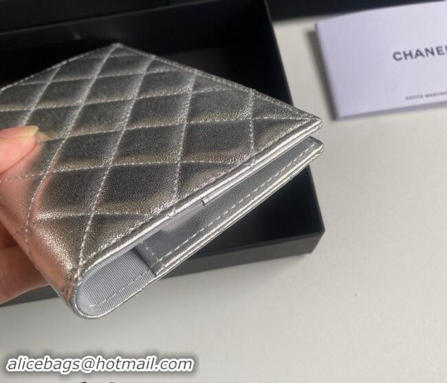 Most Popular Chanel Metallic Calfskin Passport Cover A80385 Silver 2024