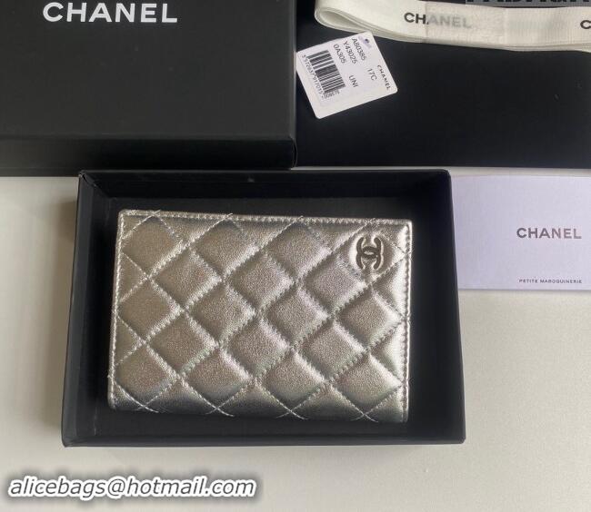 Most Popular Chanel Metallic Calfskin Passport Cover A80385 Silver 2024