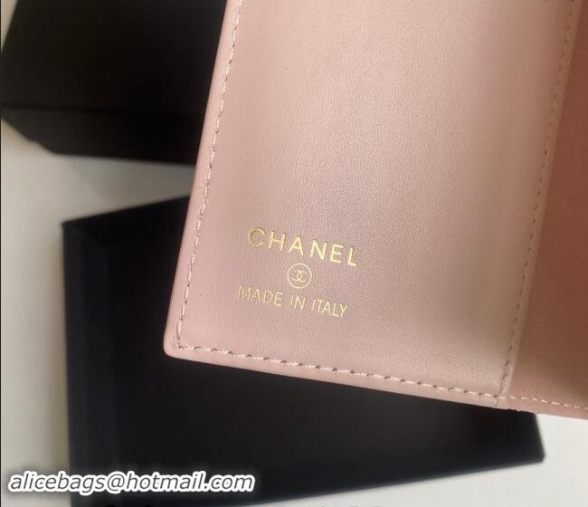 Top Design Chanel Grained Calfskin Passport Cover A80385 Light Pink 2024