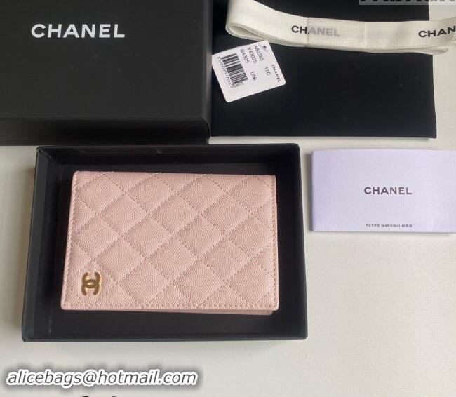 Top Design Chanel Grained Calfskin Passport Cover A80385 Light Pink 2024