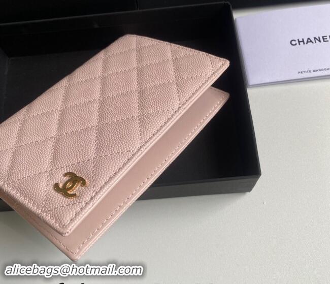 Top Design Chanel Grained Calfskin Passport Cover A80385 Light Pink 2024