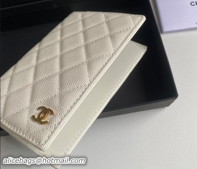 Grade Quality Chanel Grained Calfskin Passport Cover A80385 White 2024